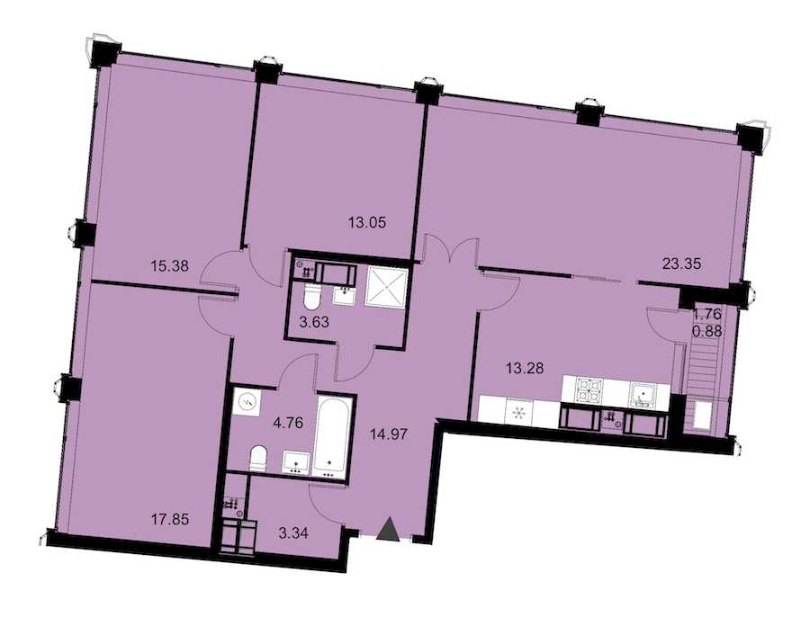 Четырехкомнатная квартира в : площадь 110.49 м2 , этаж: 19 – купить в Санкт-Петербурге